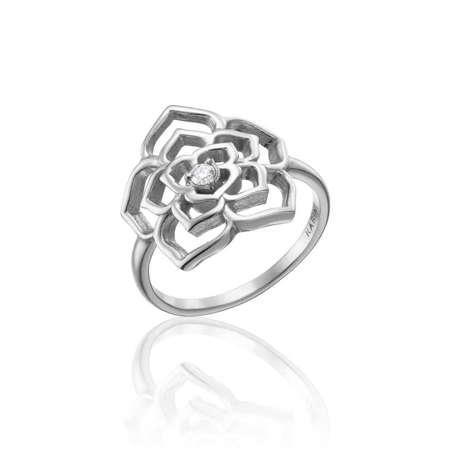 Rose Flower Ring With Center Round Diamond - Image 1