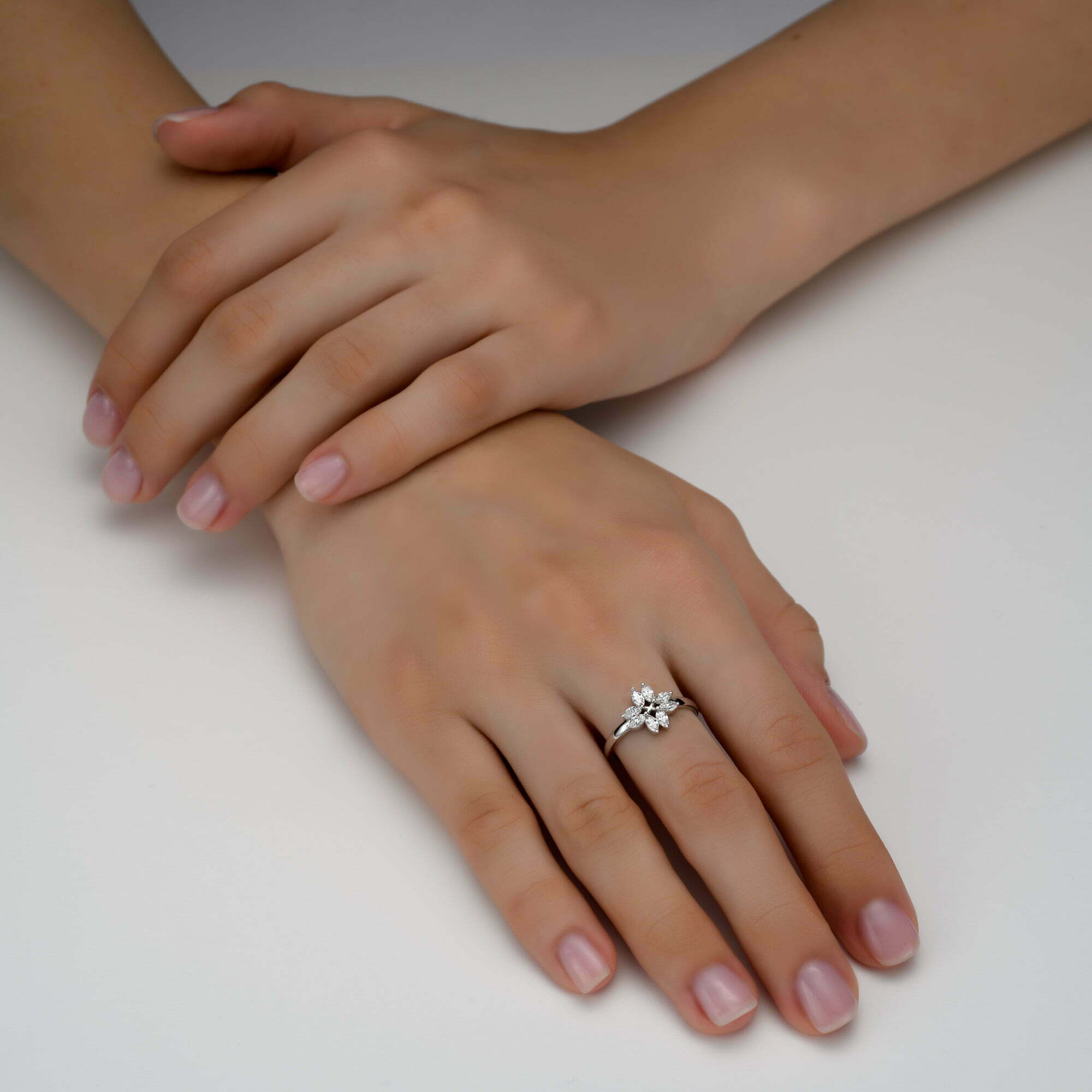 Flower Shape Marquise Diamond Ring - Image 4
