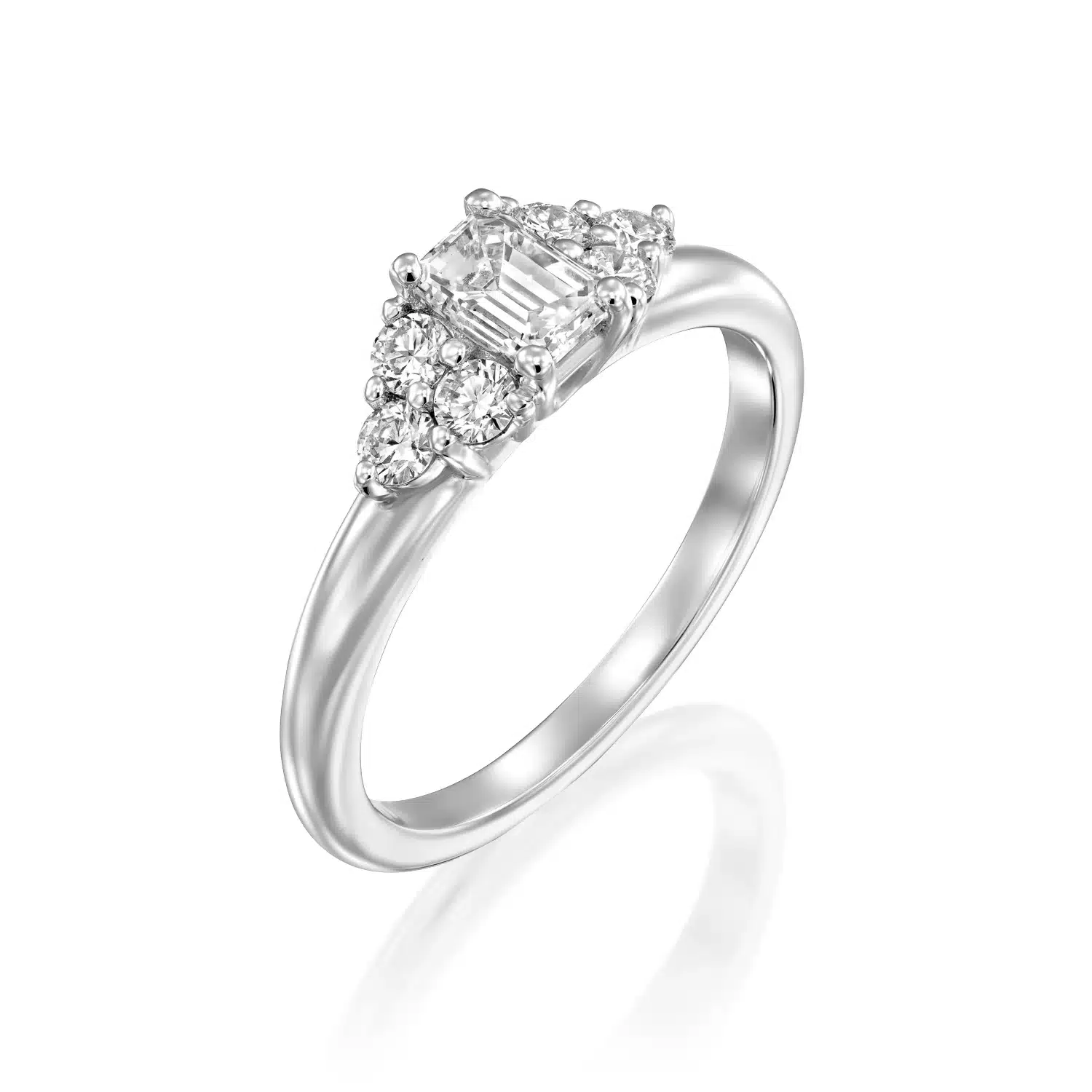 0.80 Carat Emerald Cut Engagement Ring With Round Side Diamonds - Image 1