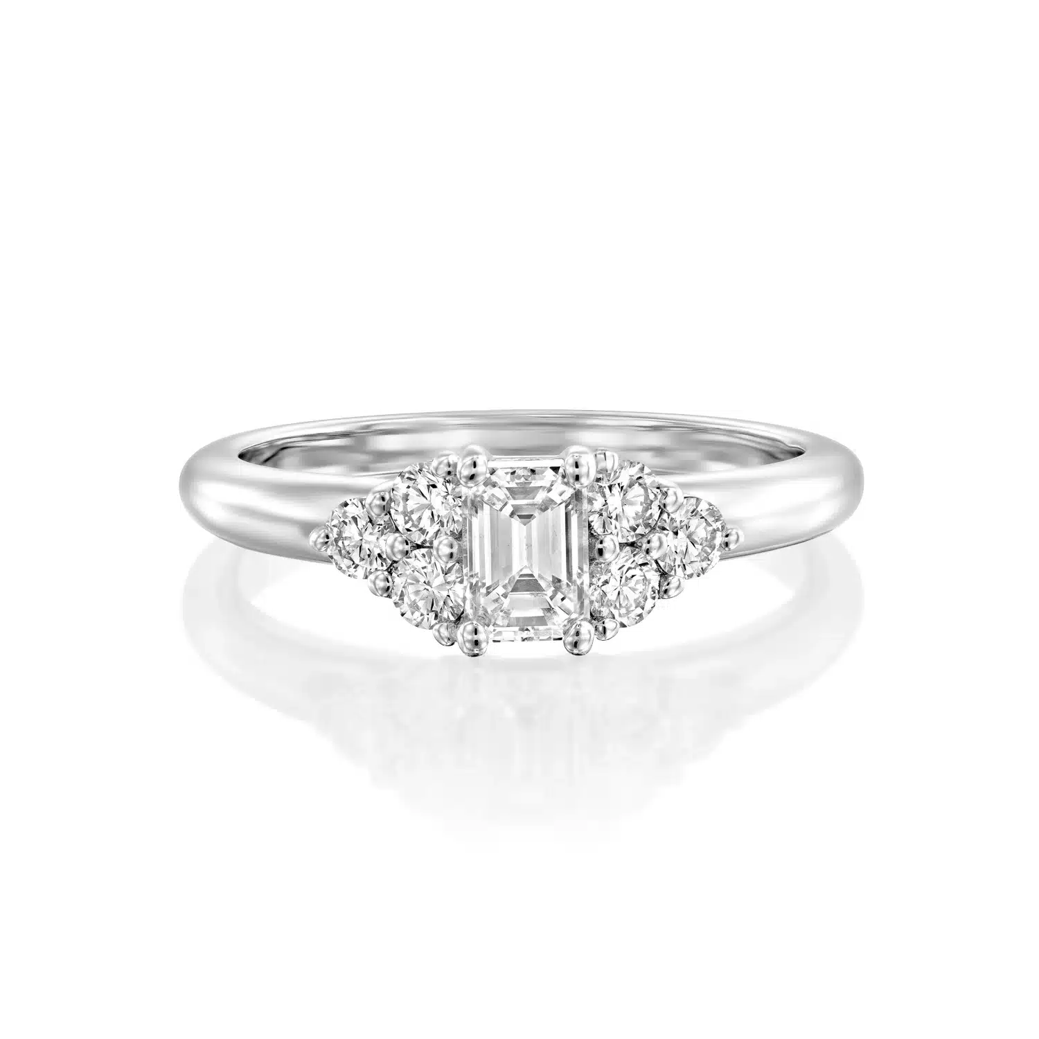 0.80 Carat Emerald Cut Engagement Ring With Round Side Diamonds - Image 3