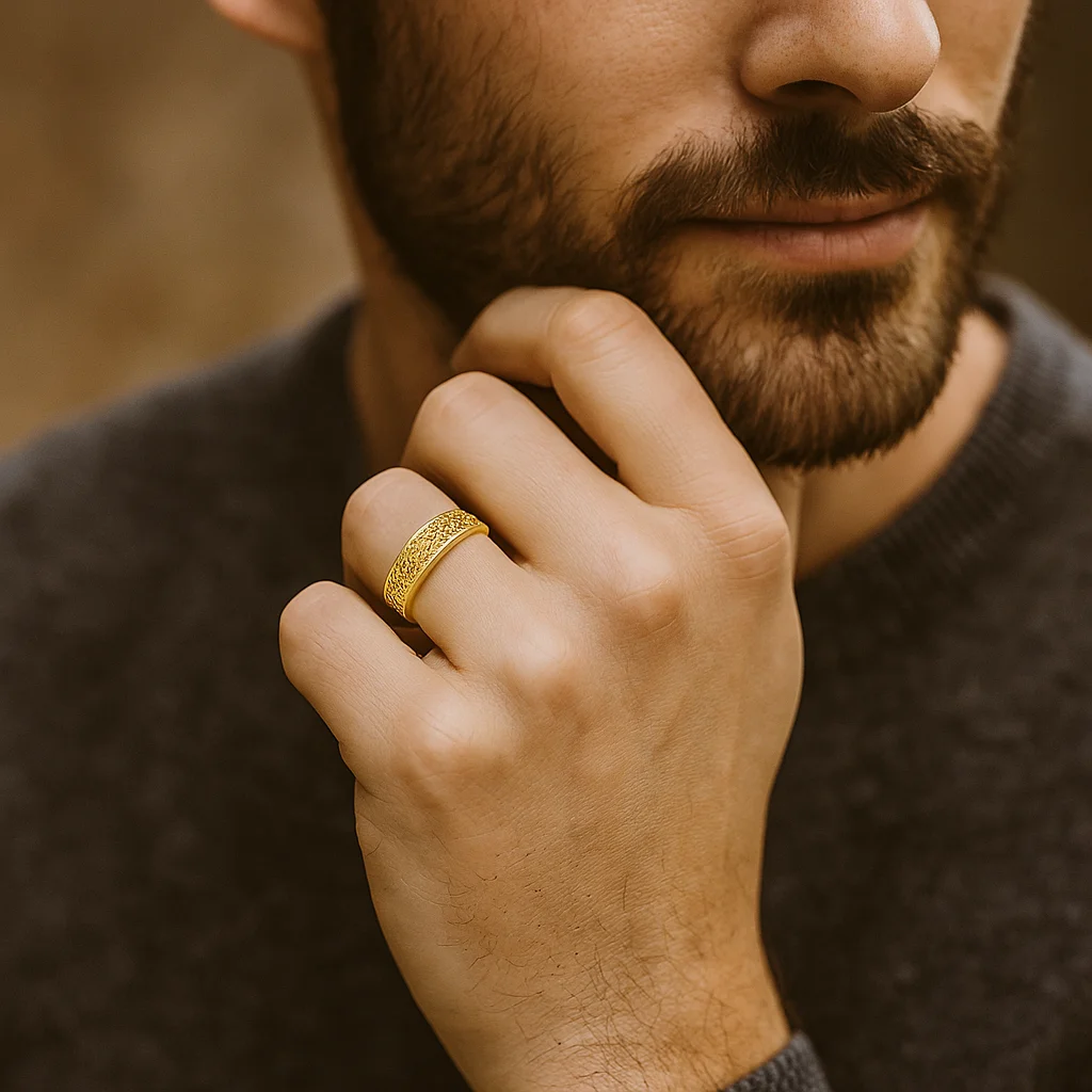 Heritage Scroll 14K Gold Men’s Band - Image 4