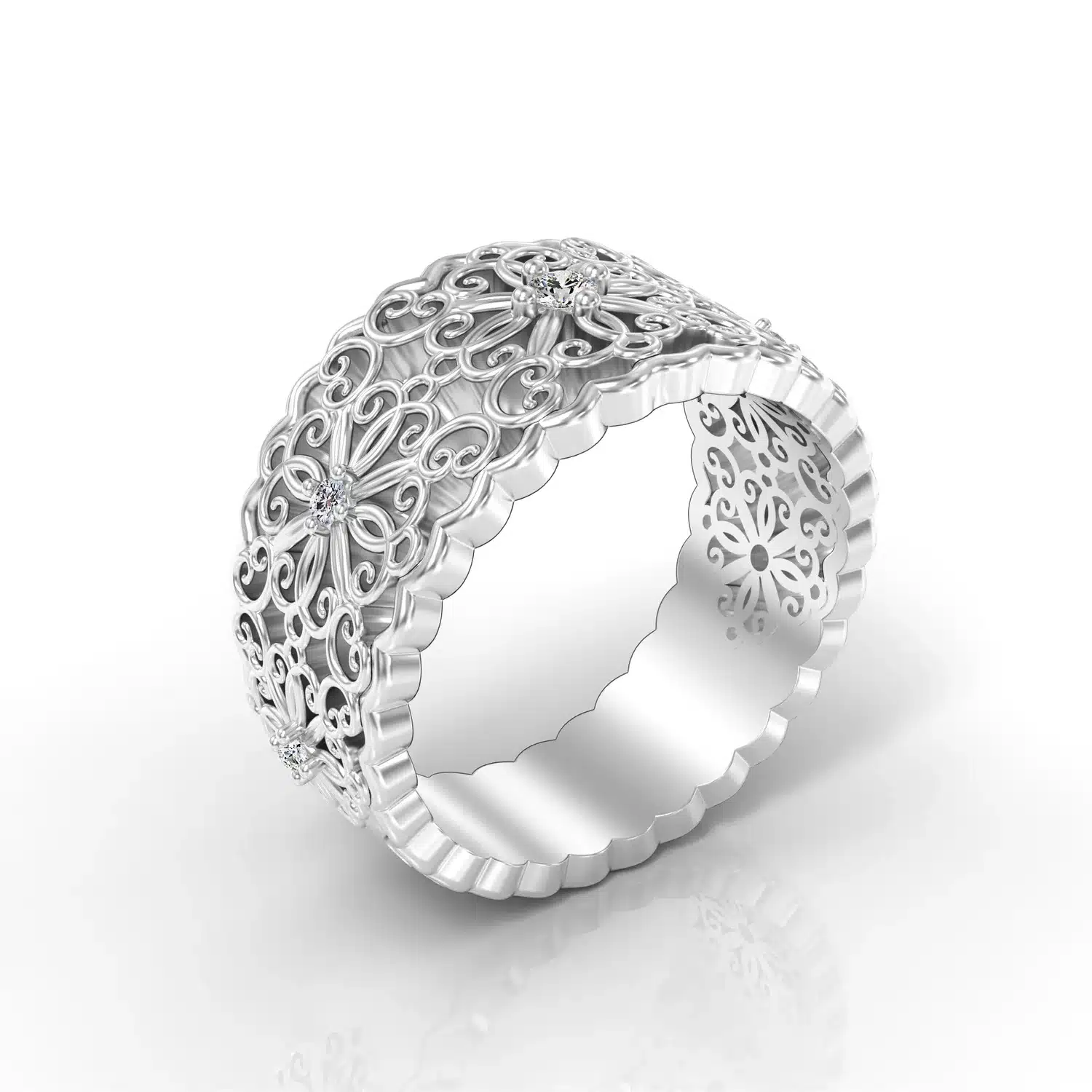 Women’s Lovely Illusions Round Diamond 14k Gold Lace Vintage Style Wedding Ring - Image 3