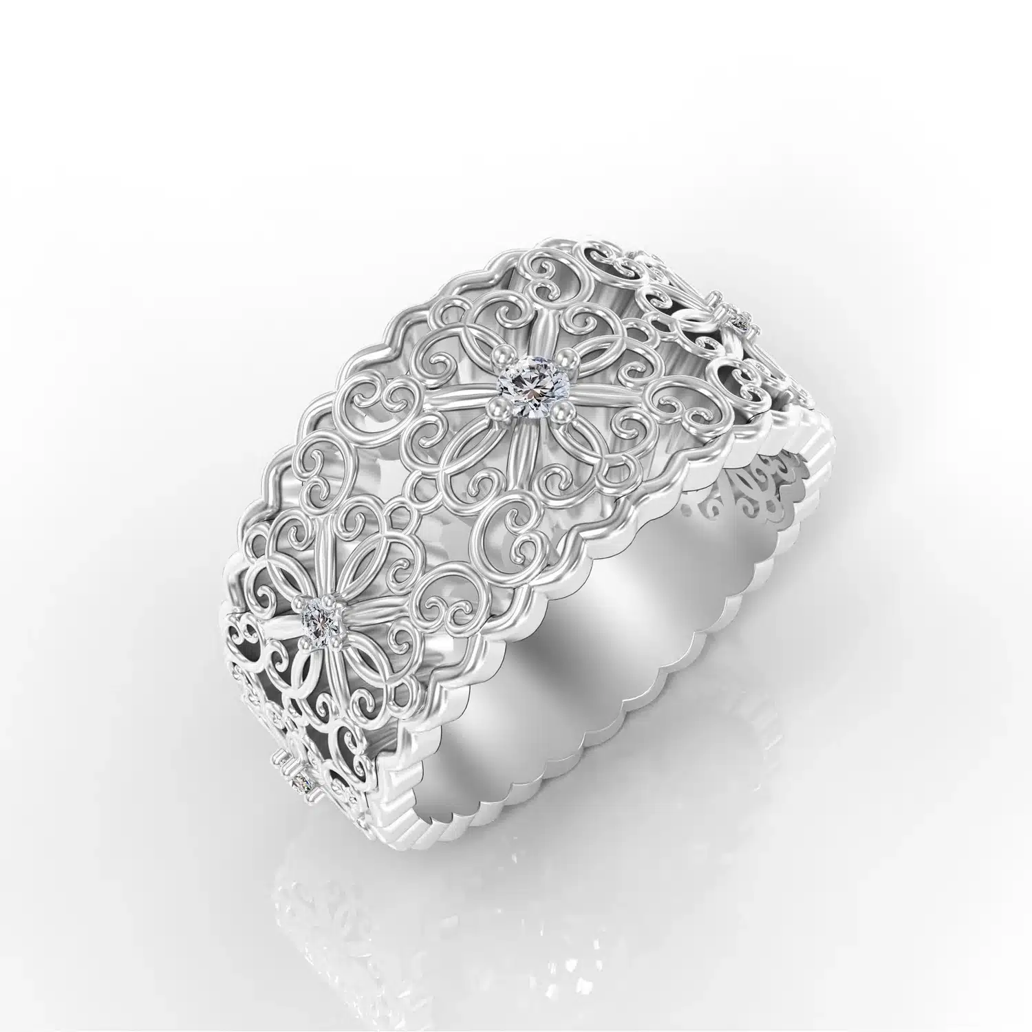 Women’s Lovely Illusions Round Diamond 14k Gold Lace Vintage Style Wedding Ring - Image 1