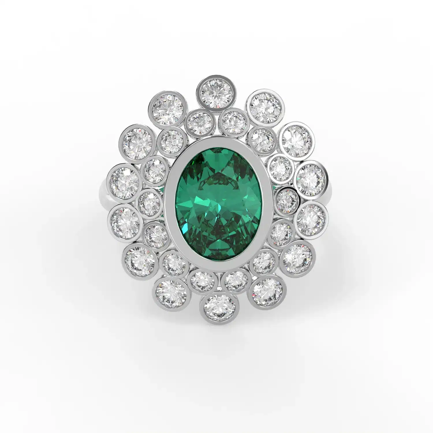 Your Majesty Green Gemstone & Round Diamond 14k Gold Flower Engagement Ring - Image 3
