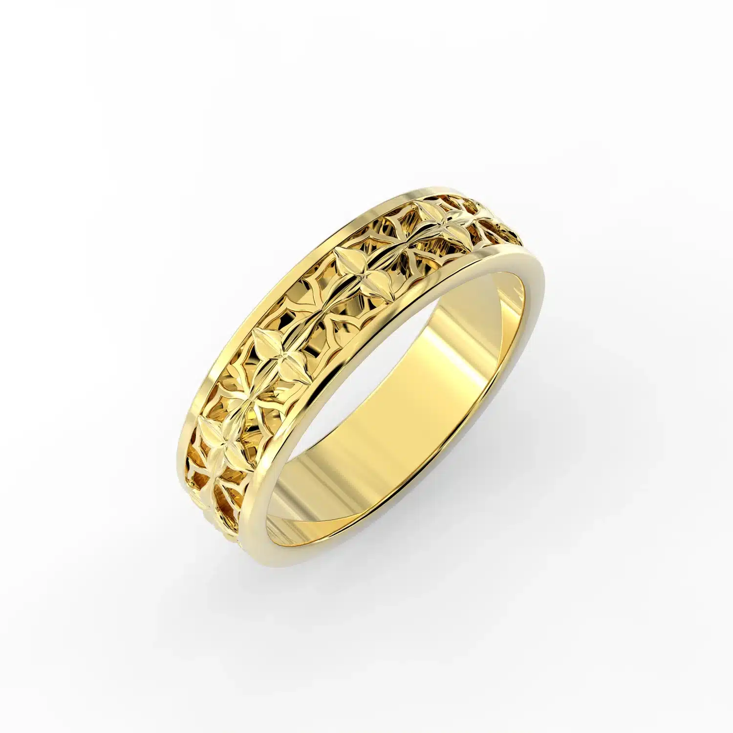 Men’s Floral Lattice 14K Recycled Gold Band - Image 1