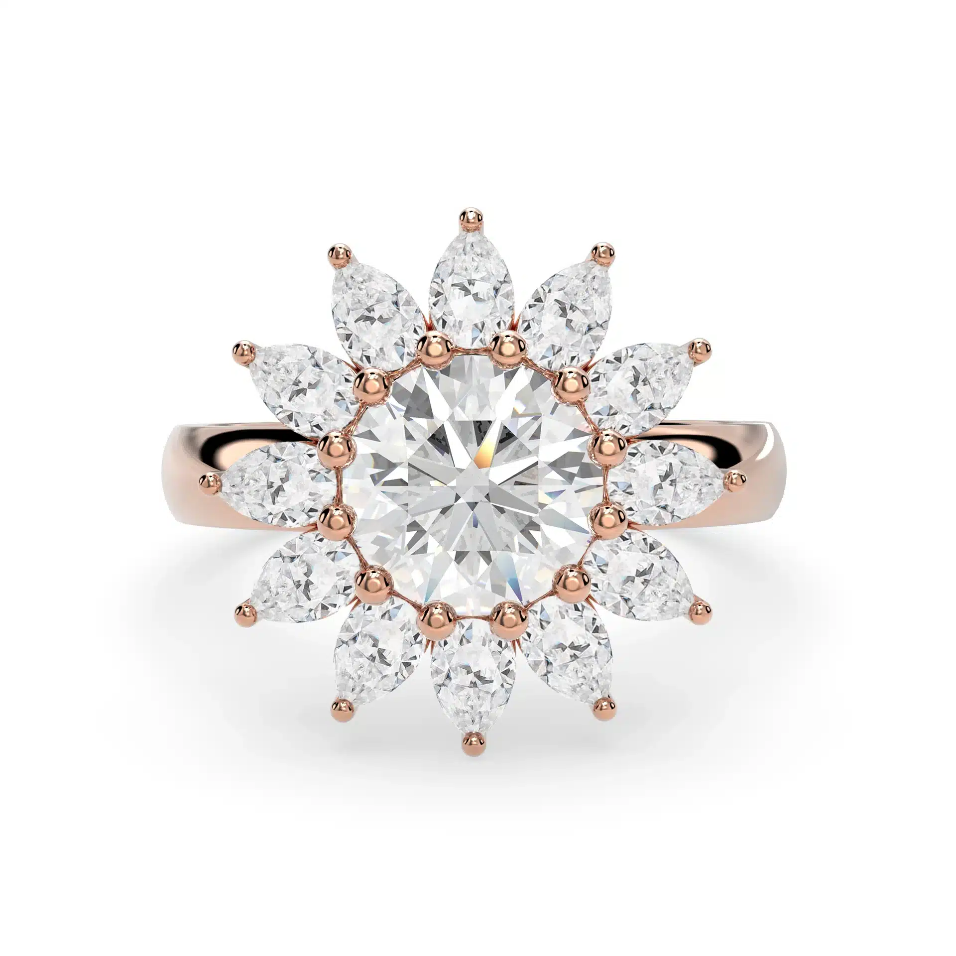 Blossom Radiance- 1.80 Carat Round & Pear Diamond Engagement Ring in 14k Recycled Gold - Image 3