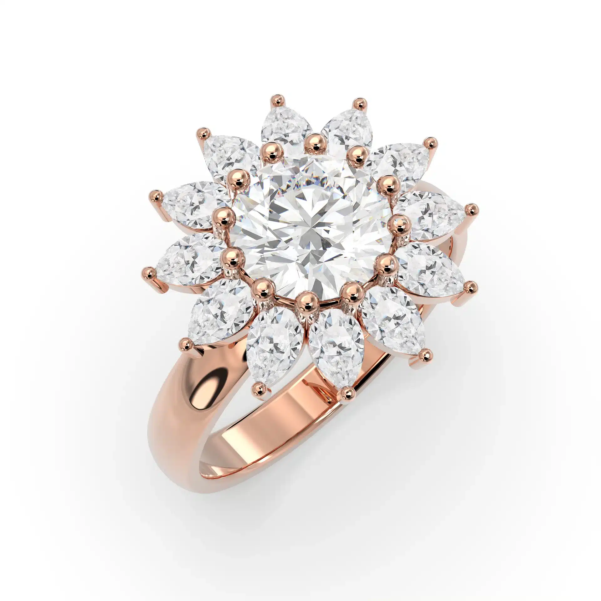 Blossom Radiance- 1.80 Carat Round & Pear Diamond Engagement Ring in 14k Recycled Gold - Image 1