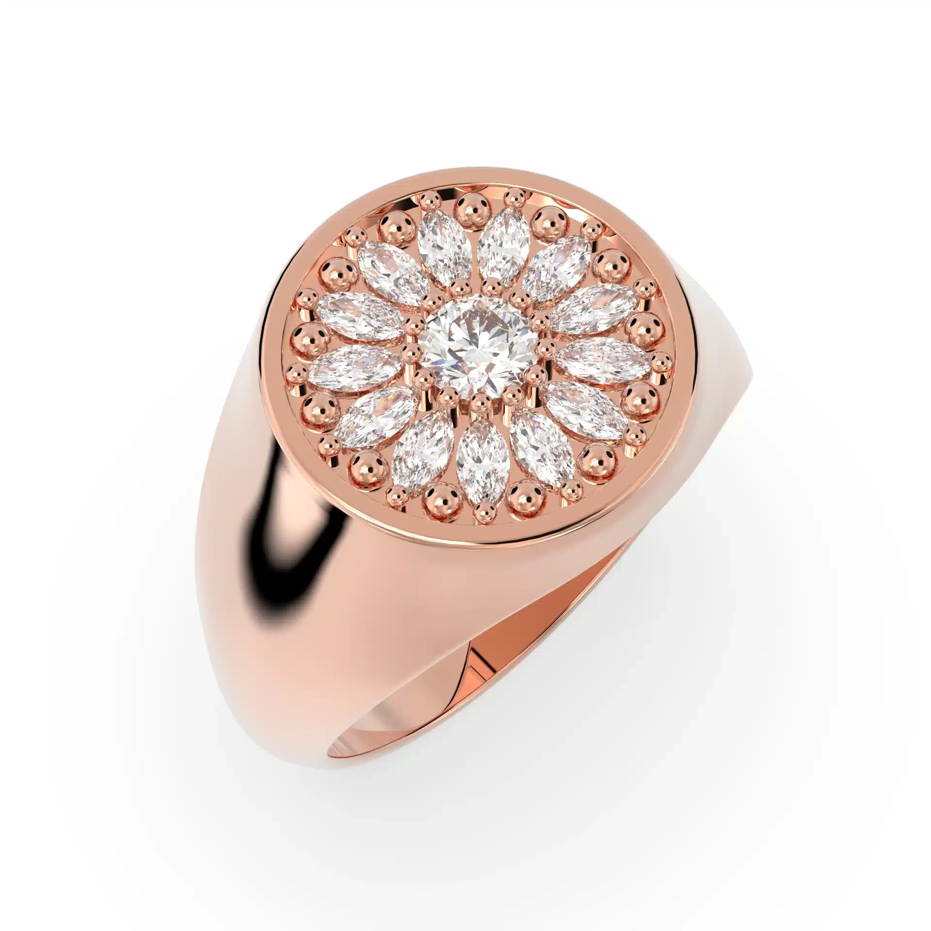 Women’s Magic & Romance Diamond 14k Gold Flower Signet Ring - Image 1