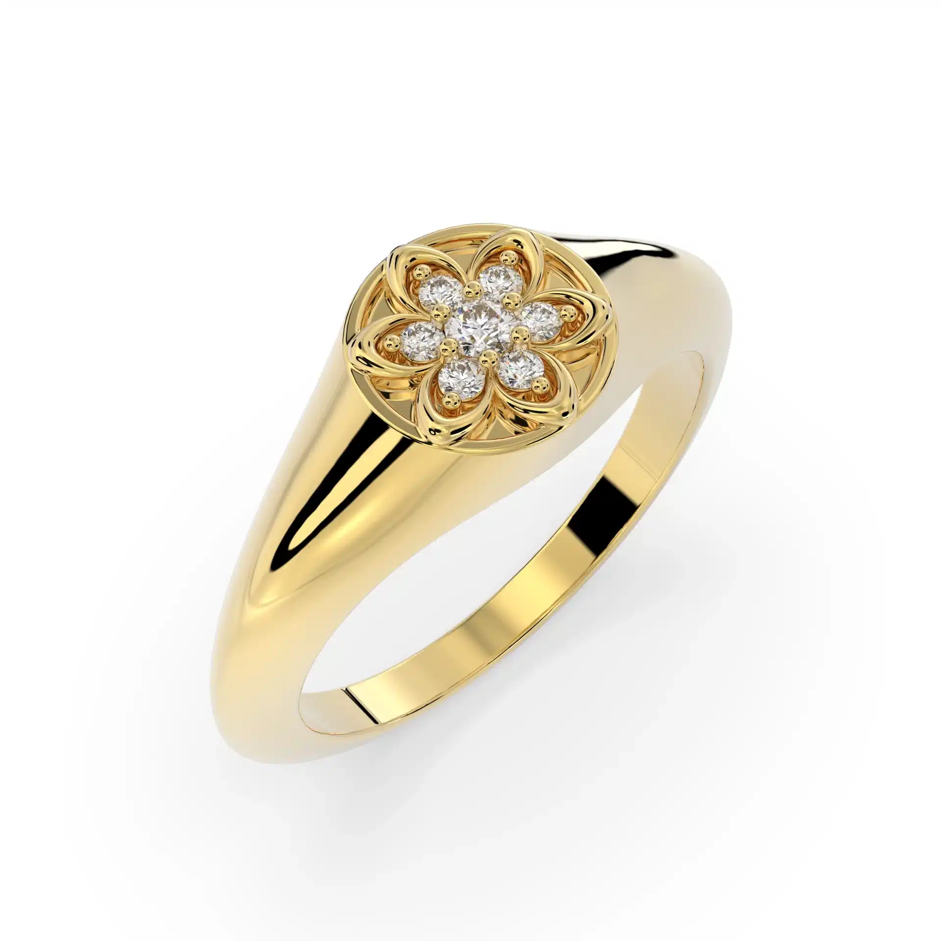 Women’s Ray of Love Diamond 14k Gold Flower Signet Ring - Image 1