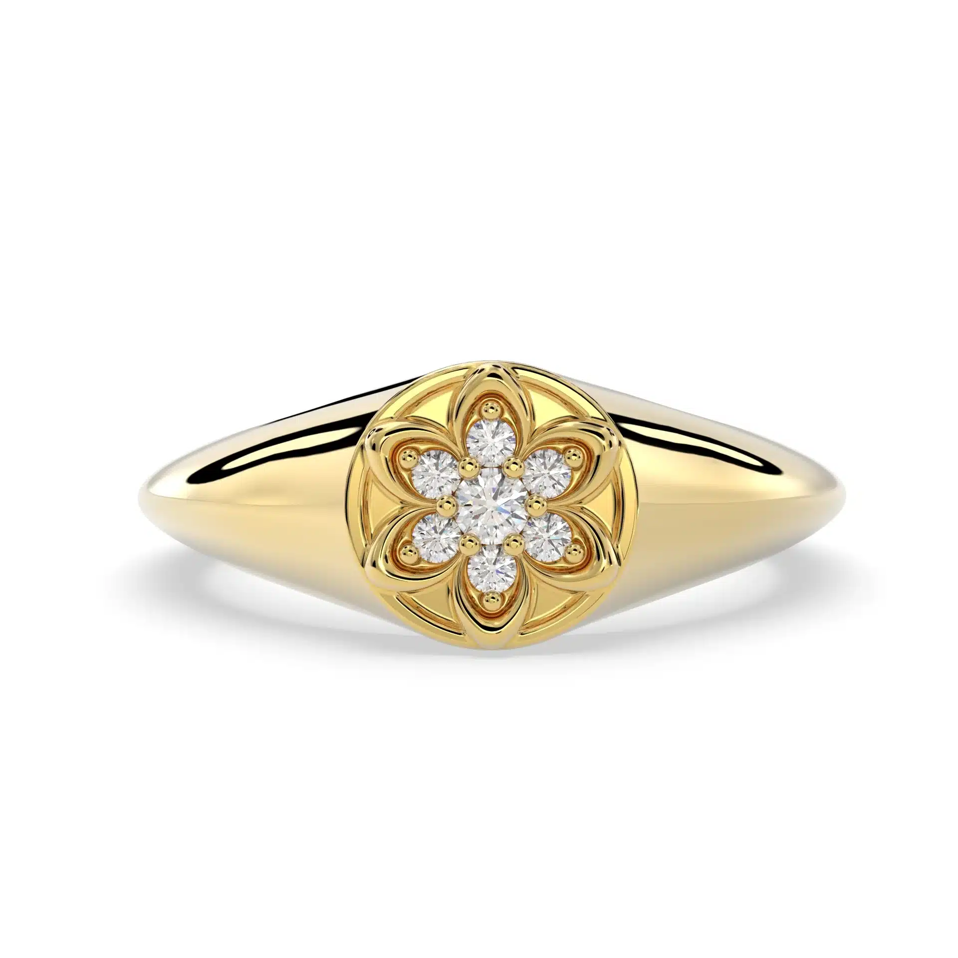 Women’s Ray of Love Diamond 14k Gold Flower Signet Ring - Image 3