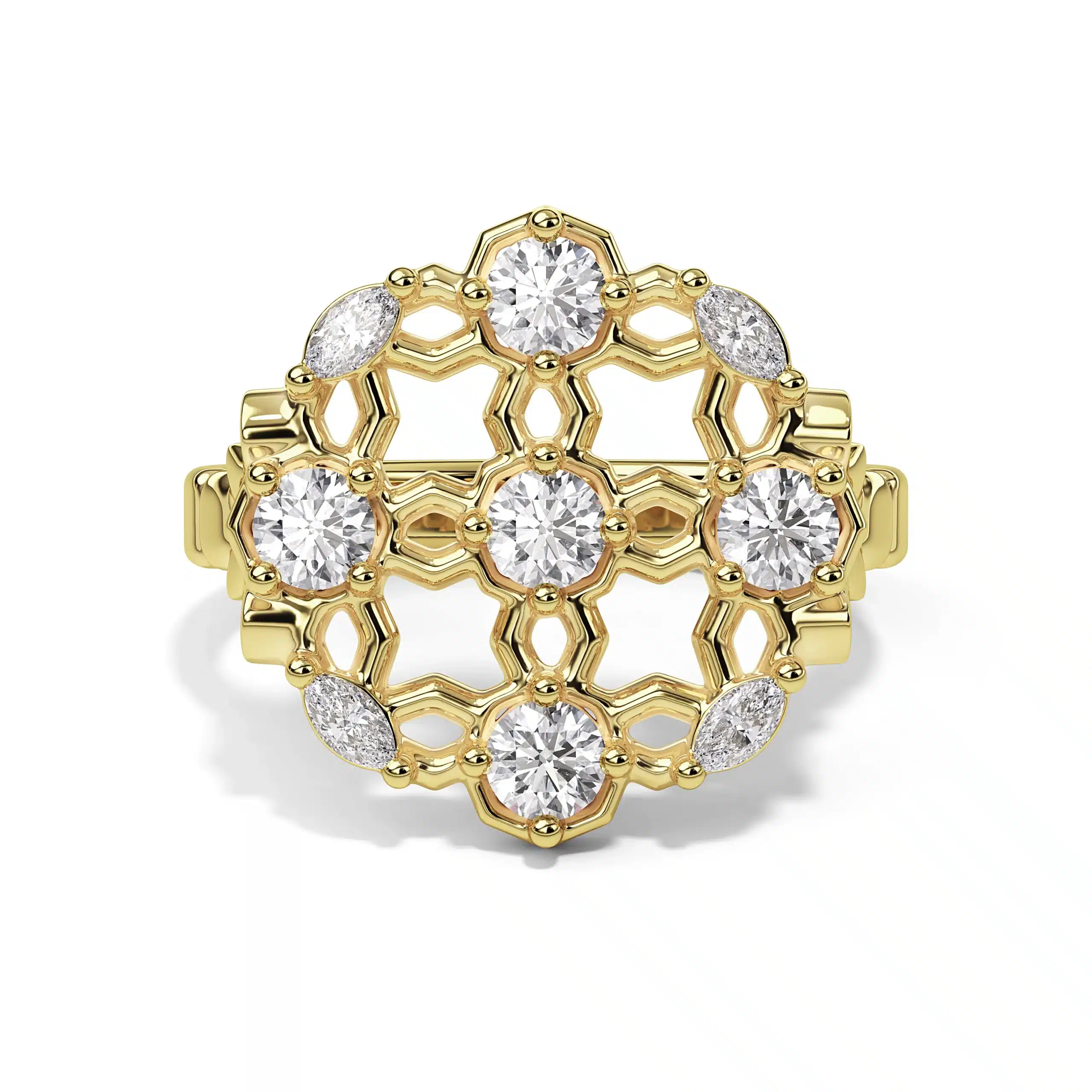 Stars Align Diamond 14k Gold Vintage Style Ring - Image 3