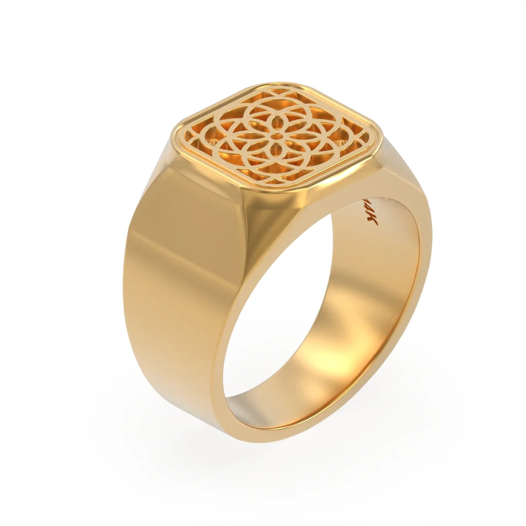Seed of Life 14K Gold Signet Ring - Image 1
