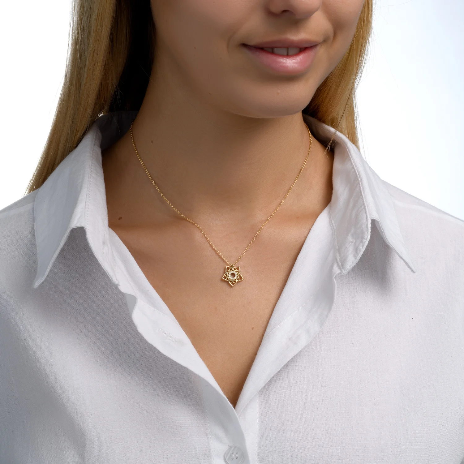 Floral Star Lab Diamond Pendant - Image 4
