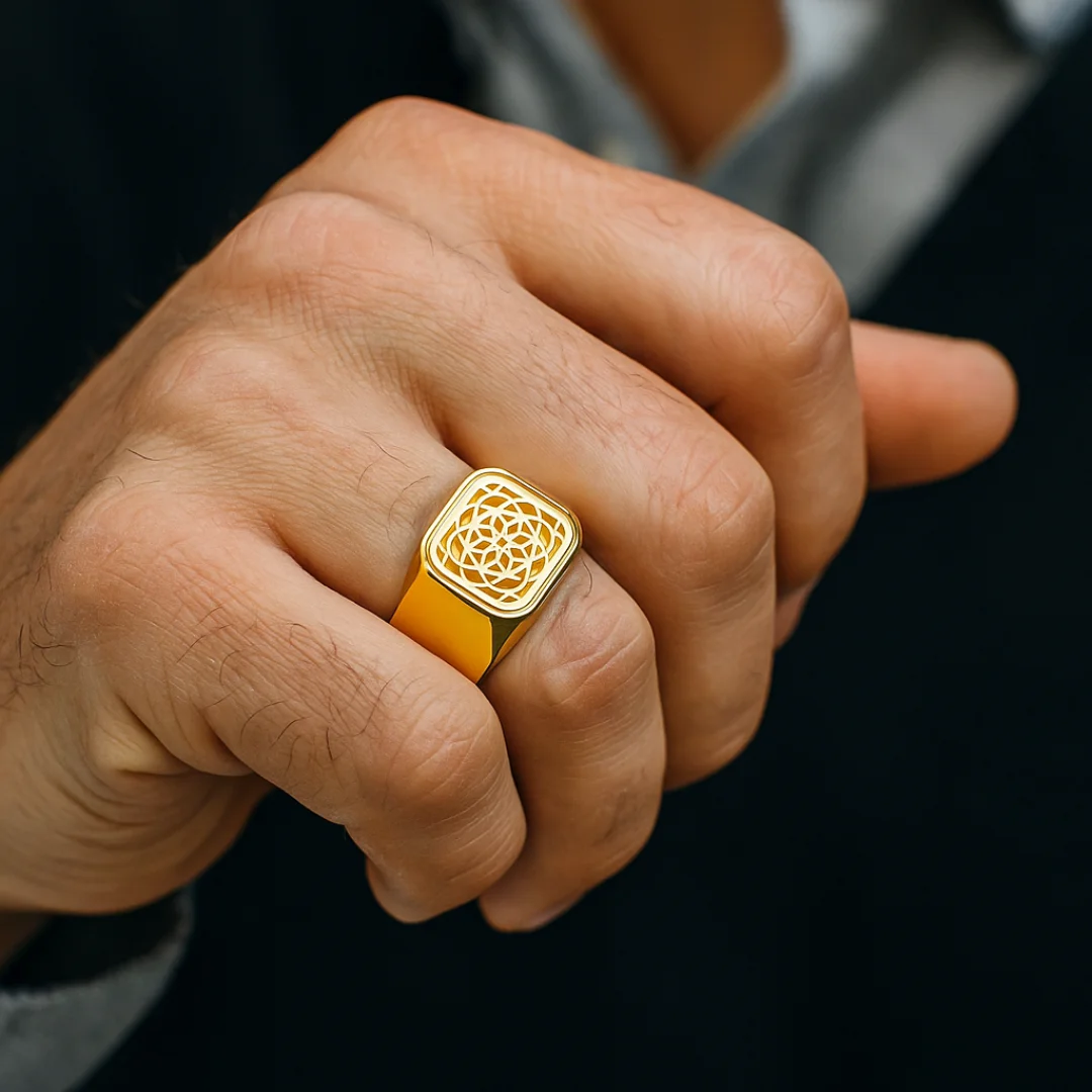 Seed of Life 14K Gold Signet Ring - Image 4