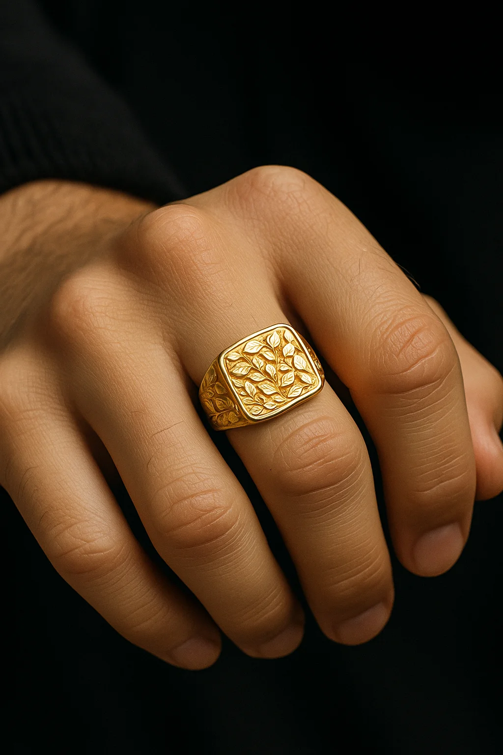 Leaf Relief Men’s Signet Ring-14K Solid Gold - Image 7