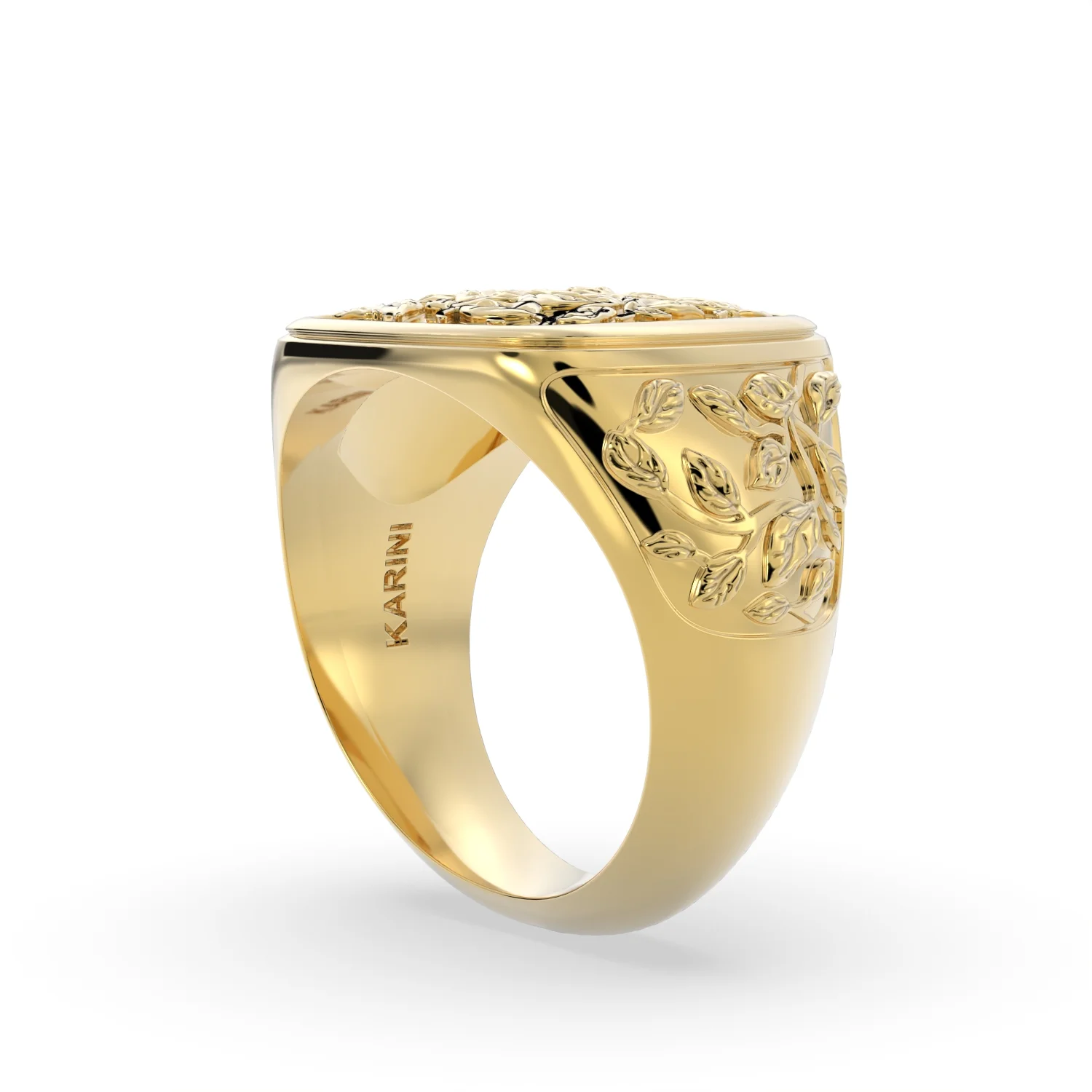 Leaf Relief Men’s Signet Ring-14K Solid Gold - Image 5