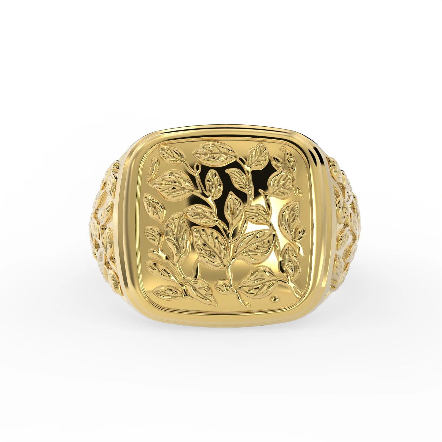 Leaf Relief Men’s Signet Ring-14K Solid Gold - Image 6