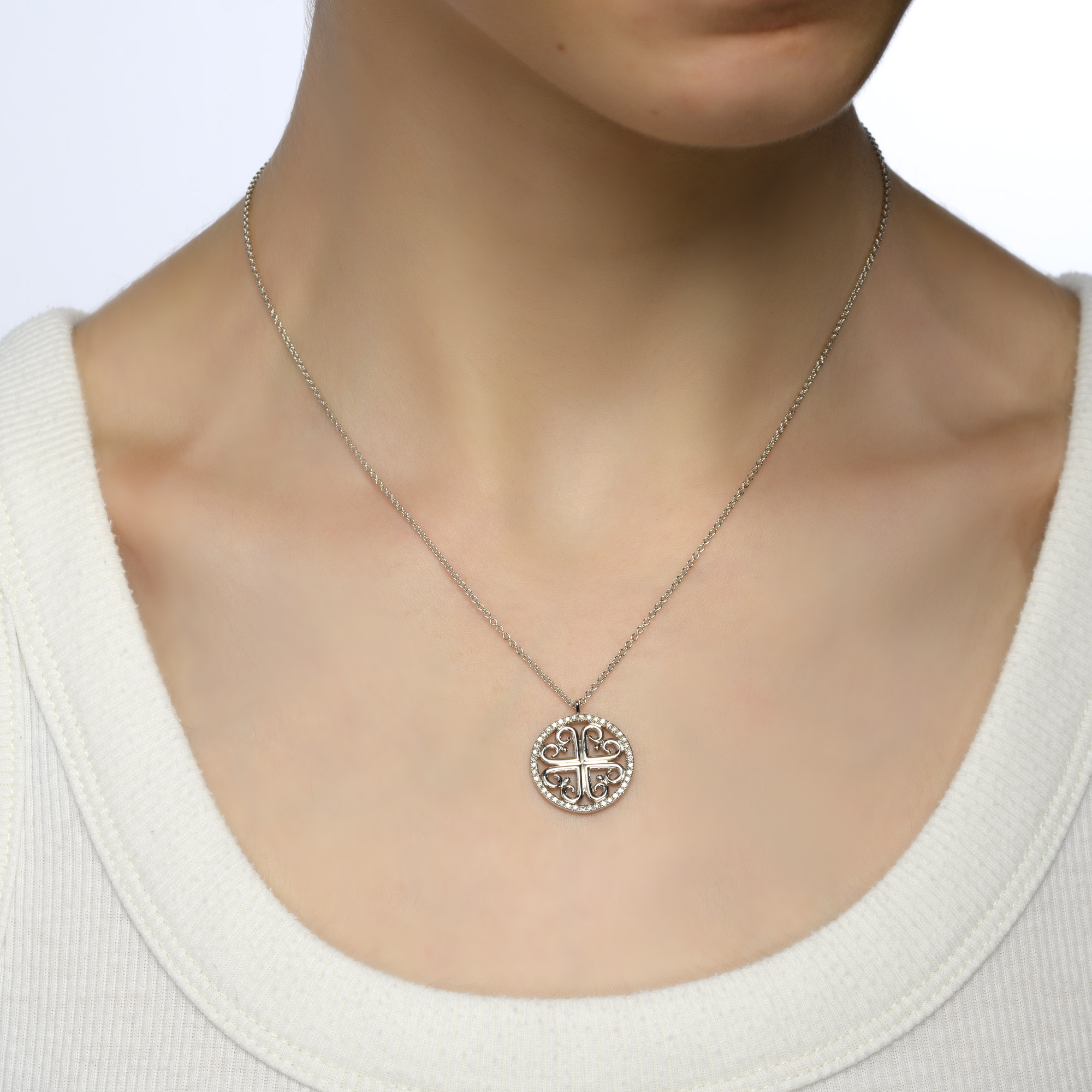 Scroll Rosette Medallion-0.20 ct Diamond Pendant - Image 3