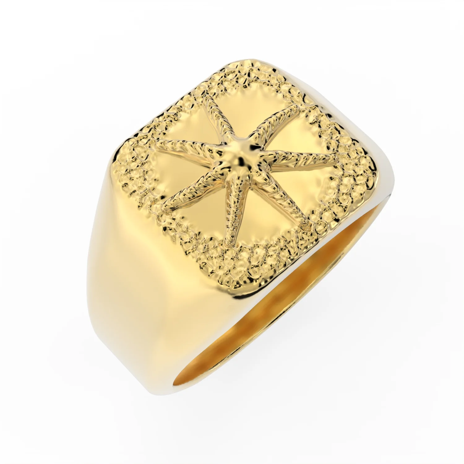 Starfish Crest Signet Ring-14K Recycled Gold - Image 1