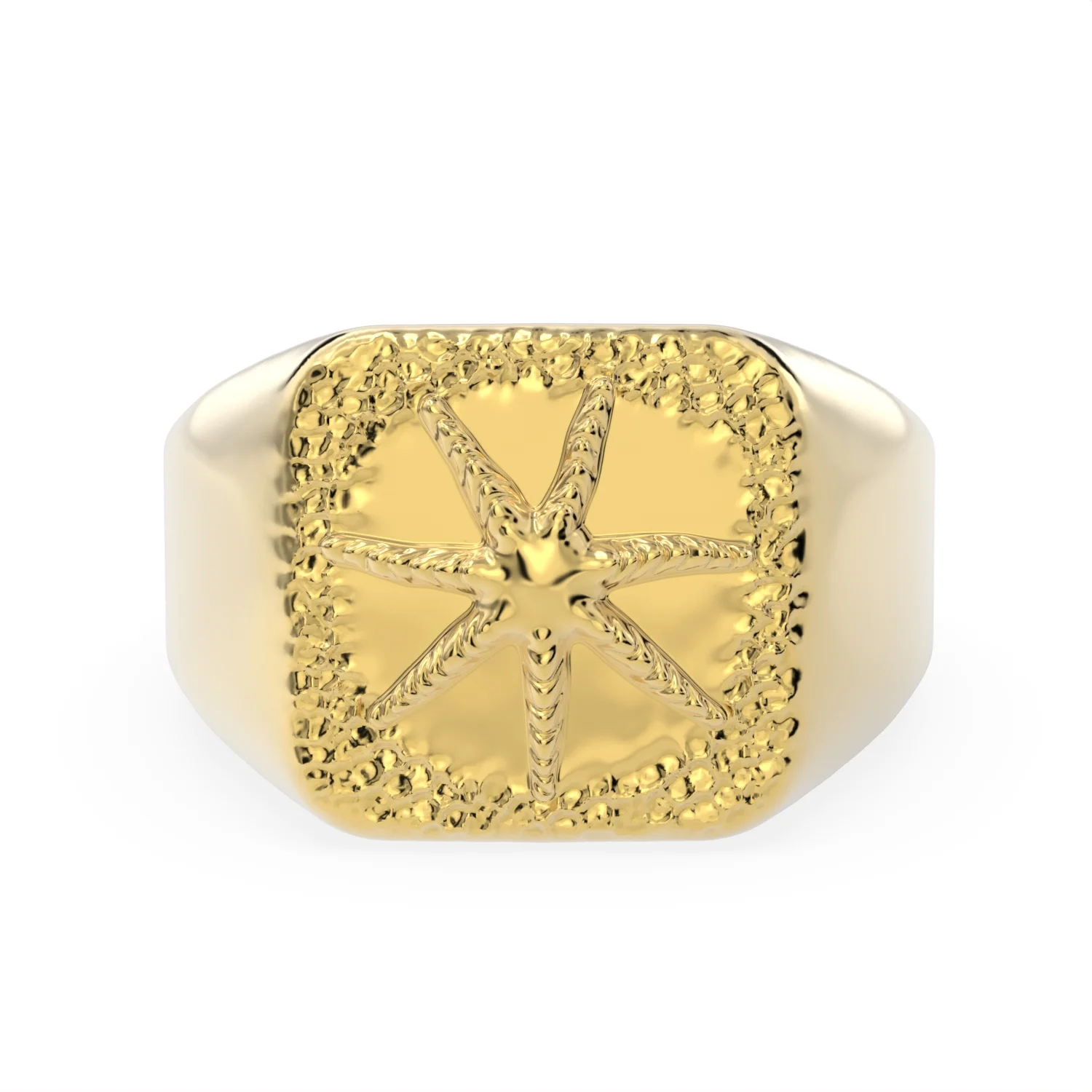Starfish Crest Signet Ring-14K Recycled Gold - Image 3