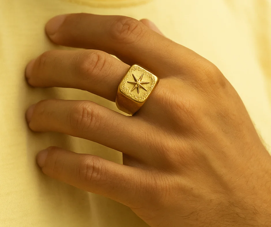 Starfish Crest Signet Ring-14K Recycled Gold - Image 4